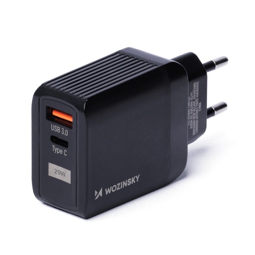 Strāvas lādētājs ar 2 USB-C pieslēgvietām 20 W melns
