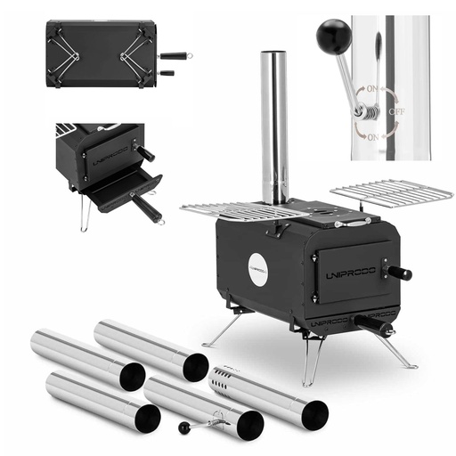 Tent tent stove portable heating and cooking chamber 382 x 250 x 231 mm - black