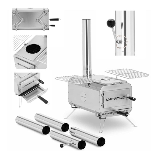 Tent tent stove portable heating and cooking chamber 460 x 280 x 231 mm - silver