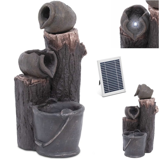 Solar garden cascade fountain with LED lighting 2 pots with 3 W bucket