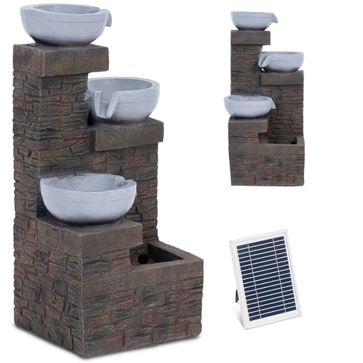 Solar garden fountain with LED lighting 3 bowls 3 watts