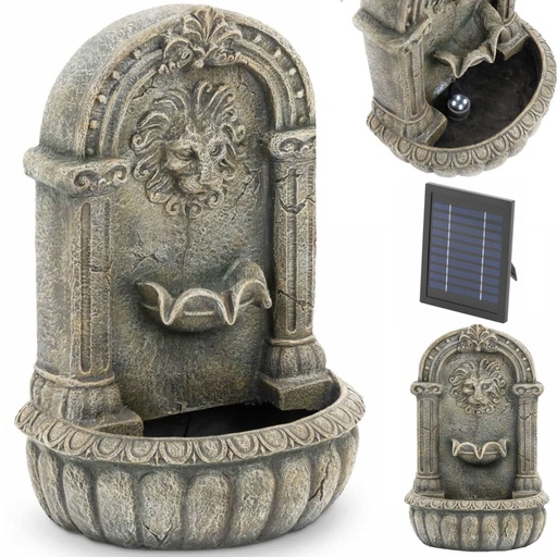 Solar wall mounted garden cascade fountain with LED lighting lion's head 2 W.