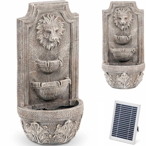 Solar wall-mounted garden fountain with LED lighting 3 levels lion's head 3 W.