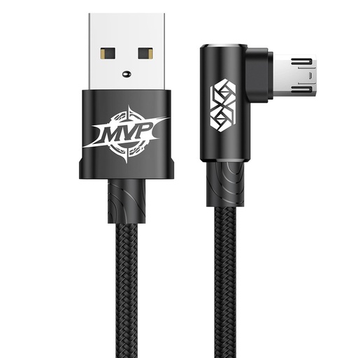 MVP divvirzienu leņķveida kabelis ar microUSB sānu savienotāju 2m 1,5A melns