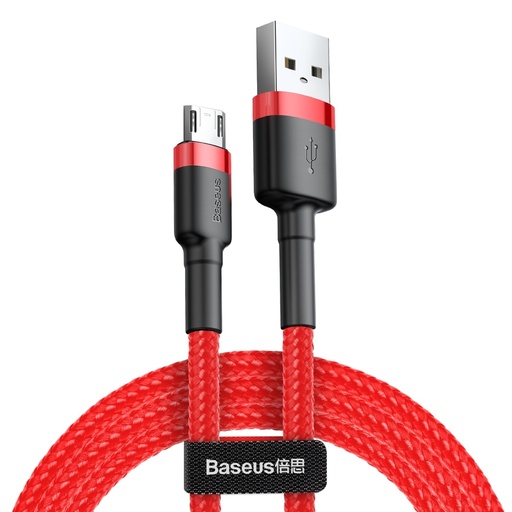 Stiprus lankstus USB microUSB kabelis QC3.0 2.4A 1M raudonos spalvos