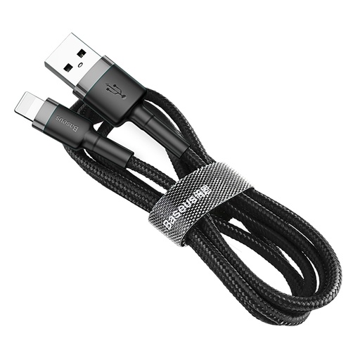 Patvarus lankstus kabelis USB Iphone Lightning QC3.0 2.4A 0.5M juodai pilkas kabelis