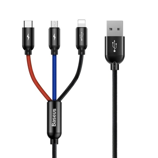 Durable 3-in-1 USB microUSB Iphone Lightning USB-C 3.5A 1.2M cable black
