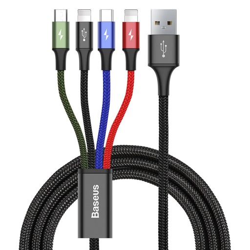 USB cable 4in1 2 x Iphone Lightning USB-C microUSB cable in nylon braid 3.5A 1.2m black
