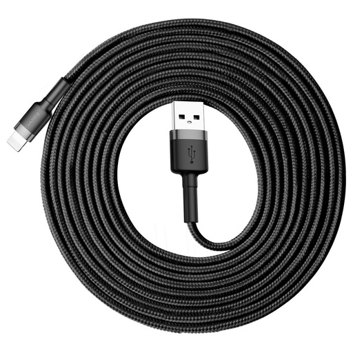 Durable nylon cable USB Iphone Lightning cable QC3.0 2A 3M black-grey