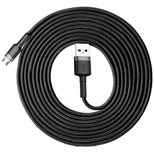Durable nylon cable USB microUSB cable 2A 3M black-grey