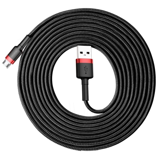 Durable nylon cable USB microUSB 2A 3M black-red cable