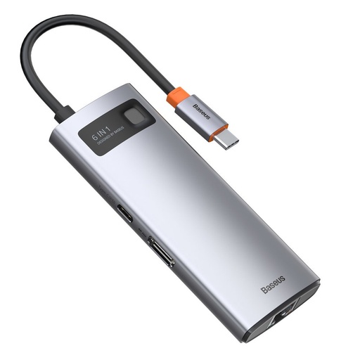Multifunctional HUB 6in1 USB USB-C PD HDMI 3x USB 3.2 RJ45 Grey