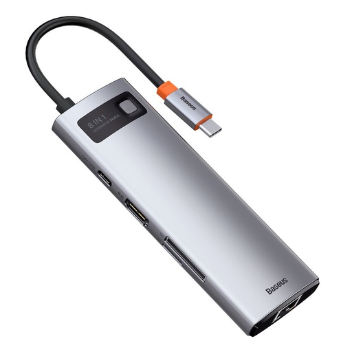 Multifunctional HUB 8in1 USB USB-C PD 100W HDMI SD and microSD card reader 3x USB 3.2 RJ45 Grey