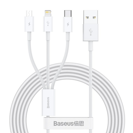 Superior 3-in-1 USB Iphone Lightning USB-C microUSB cable 3.5 A 1.5 m White