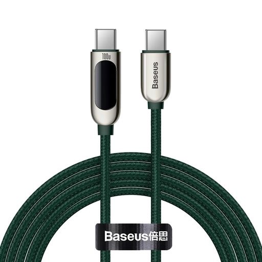 USB-C 100W 5A Power Delivery cable with power meter display 2m green