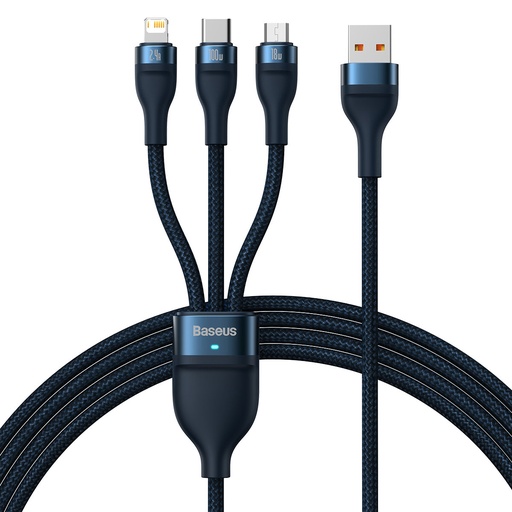 Flash Series II USB-C Iphone Lightning microUSB cable 100W 1.2m blue