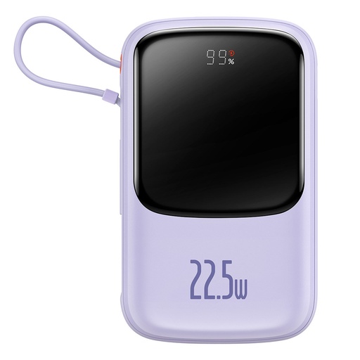 Qpow powerbank 10000mAh built-in USB Type C cable 22.5W Quick Charge purple