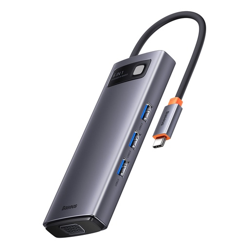 Metal Gleam Series docking station HUB 6in1 USB-C HDMI 3xUSB 3.2 Power Delivery VGA grey