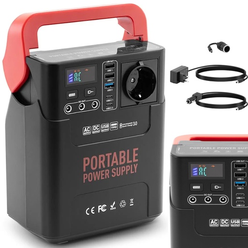 Nešiojamojo powerbanko įkrovimo stotelė 3xUSB 2xUSB-C 3xDC 1xAC 20 Ah LED