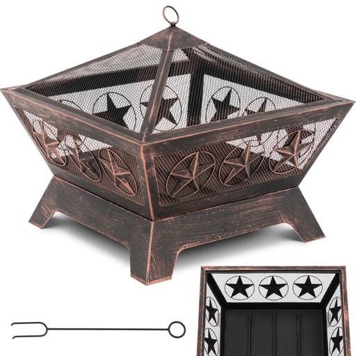 Metal garden hearth with poker 61 x 61 x 53 cm - bronze