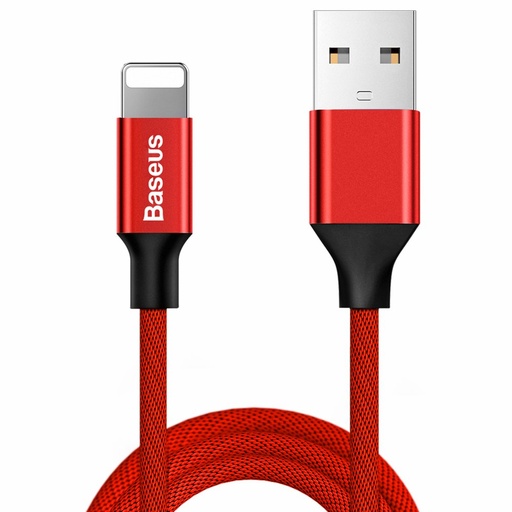 Medžiaginis pintas USB - "iPhone Lightning" 1,8 m ilgio kabelis - raudonas