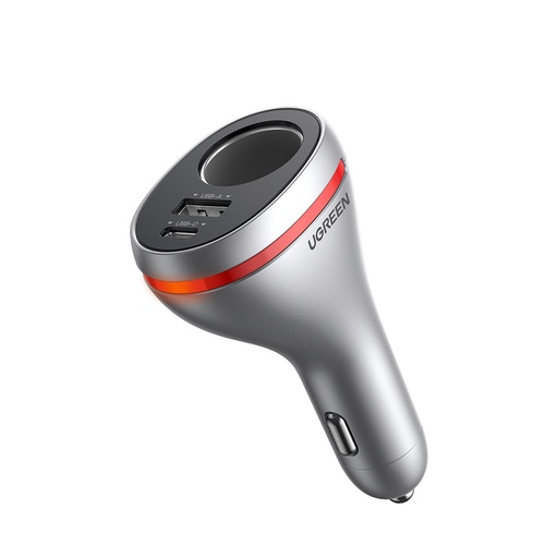 USB-C / USB auto lādētājs + 12V cigarešu aizdedzinātāja ligzda - sudraba krāsā