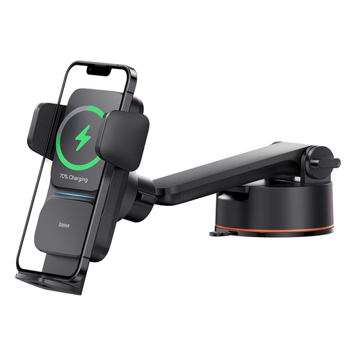 Indukcinis įkroviklis USB automobilinis telefono laikiklis su siurbtuku - juodas