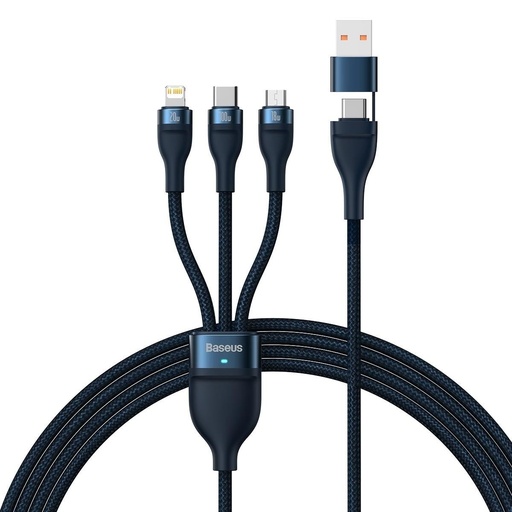 Kabelis 4in1 USB+USB-C uz USB-C / iPhone Lightning / micro USB 1,2 m - zils