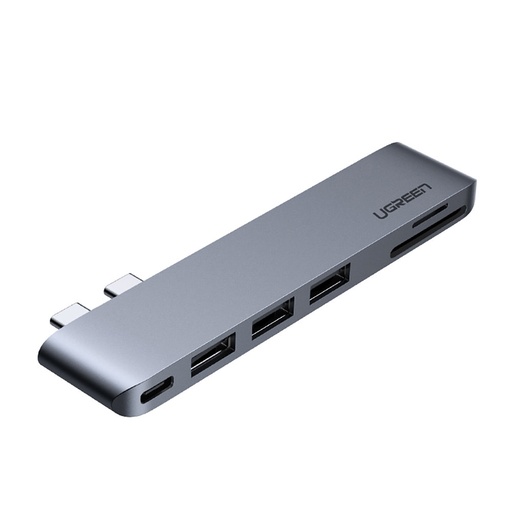 Adapteris HUB priekš MacBook Pro / Air 2x USB-C uz 3x USB 3.0 / TF / SD / USB-C - pelēks