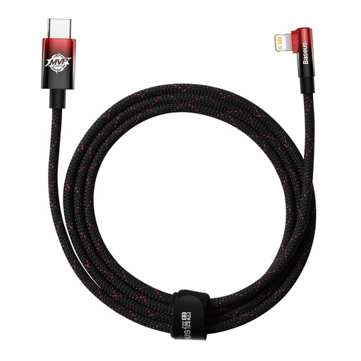 MVP 2 leņķveida kabelis ar USB-C / iPhone Lightning sānu savienotāju 2 m - sarkans