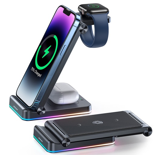 3v1 induktīvais lādētājs iPhone Apple Watch Airpods + statīvs - melns