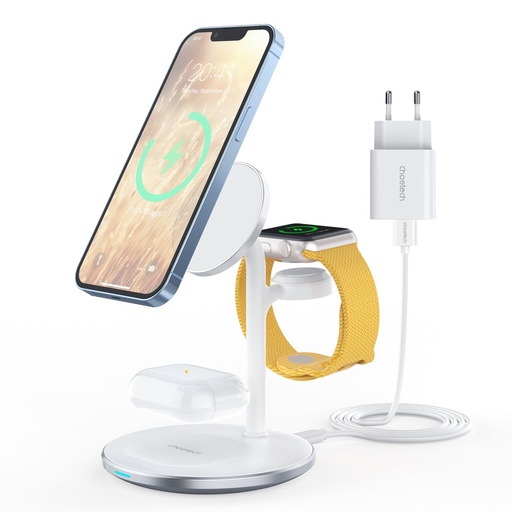 Apple uzlādes stacija T585-F 3in1 iPhone 12/13 AirPods Pro Watch - balta