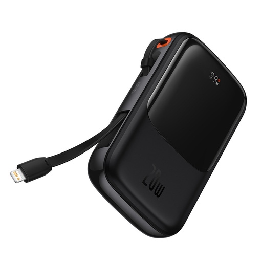 Powerbank 10000mAh USB USB-C iPhone Lightning + USB-C kabelis - melns
