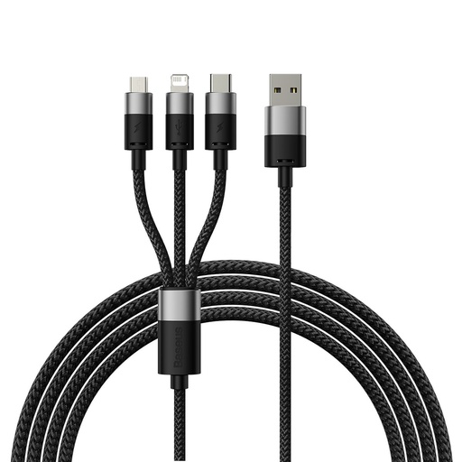 Telefonu kabelis StarSpeed 3in1 USB - micro USB / iPhone Lightning / USB-C 1,2 m - melns