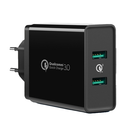 Phone charger 2x USB-A 36W QC3.0 - black
