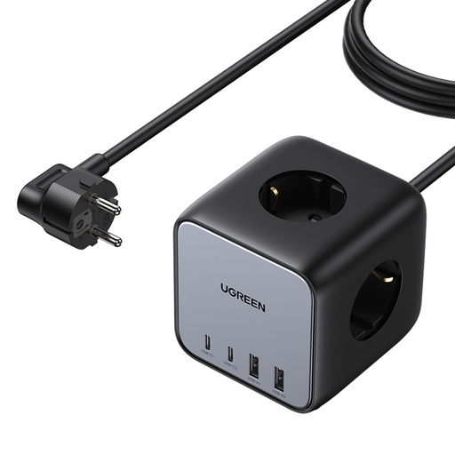 AC 240V GaN 2x USB-C 2x USB-A 3x AC 240V power strip charger - black