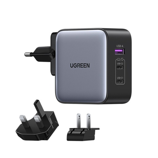 GaN USB universal charger 2xUSB-C plugs EU / UK / US - black