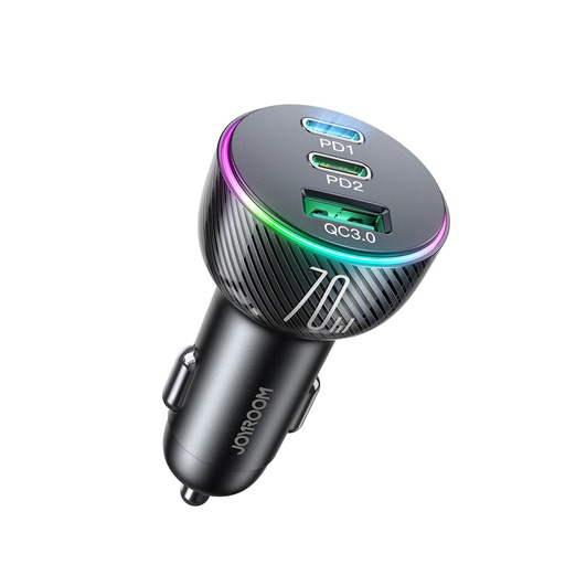 Cigarette lighter car charger 3 USB ports and 2x USB-C 70W - black