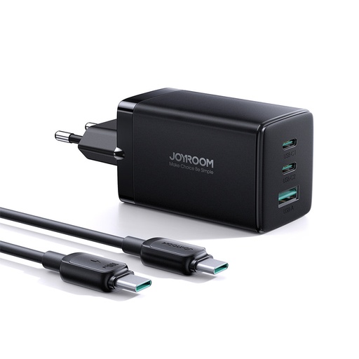 GaN USB 2x USB-C fast charger + USB-C cable 1.2m - black