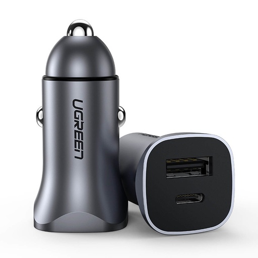 USB-A and USB-C 30W PD PPS fast car charger - gray