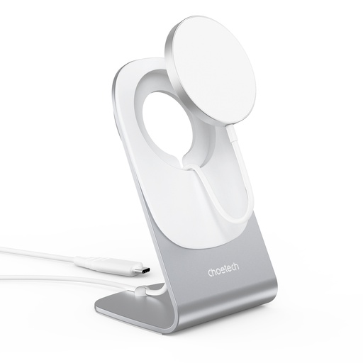 15W Qi inductive charger with MagSafe + magnetic stand for phone - white