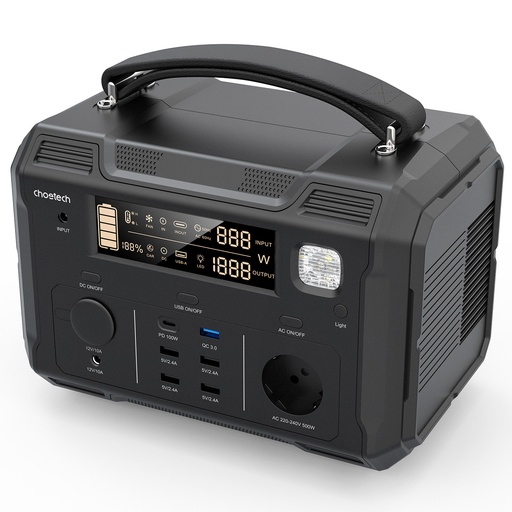 Portable travel powerbank 484Wh 500W LED power station - black