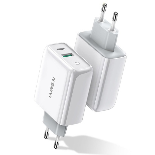 USB-C + USB 36W "Quick Charge 4.0 Power Delivery", baltos spalvos