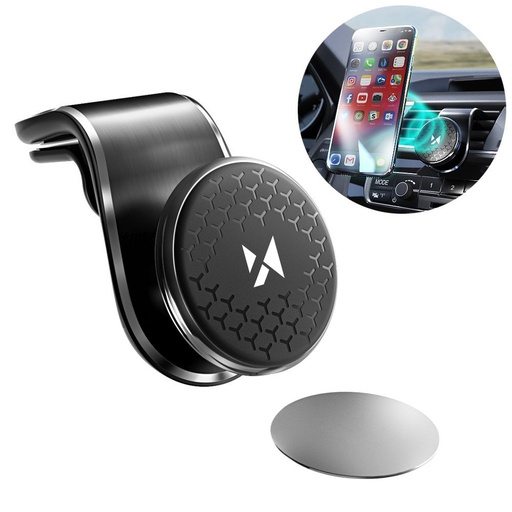 Magnetinis telefono laikiklis, skirtas automobilio grotelėms, pasukamas 360 laipsnių, juodas