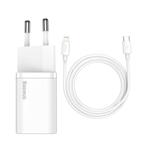 Greitasis įkroviklis "Iphone Super Si 1C 20W Power Delivery + USB-C - Lightning kabelis 1 m, baltas