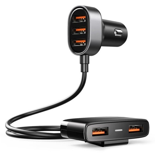 Greitas automobilinis įkroviklis 5x USB 6,2A su ilgintuvu, juodas