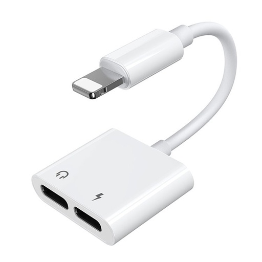 Adapteris ausinių daliklis "iPhone Lightning" - 2x Lightning baltos spalvos