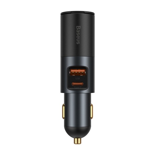 USB automobilinis įkroviklis USB-C cigarečių žiebtuvėlio lizdas QC PD Share Together pilka