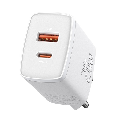 Kompaktiškas USB USB-C 20W 3A PD QC 3.0 greitasis įkroviklis, baltos spalvos