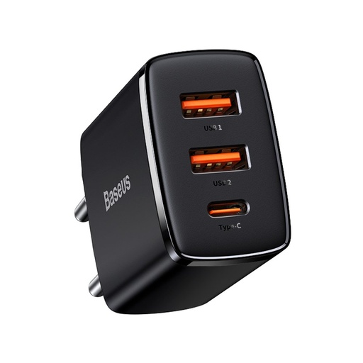 Kompakts ātrais lādētājs 2x USB USB-C 30W 3A PD QC melns